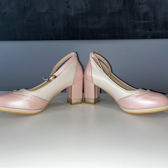 Pink and Ivory Vintage Style Chunky Heels - Never Worn - Size 39 - Picture 2 of 6